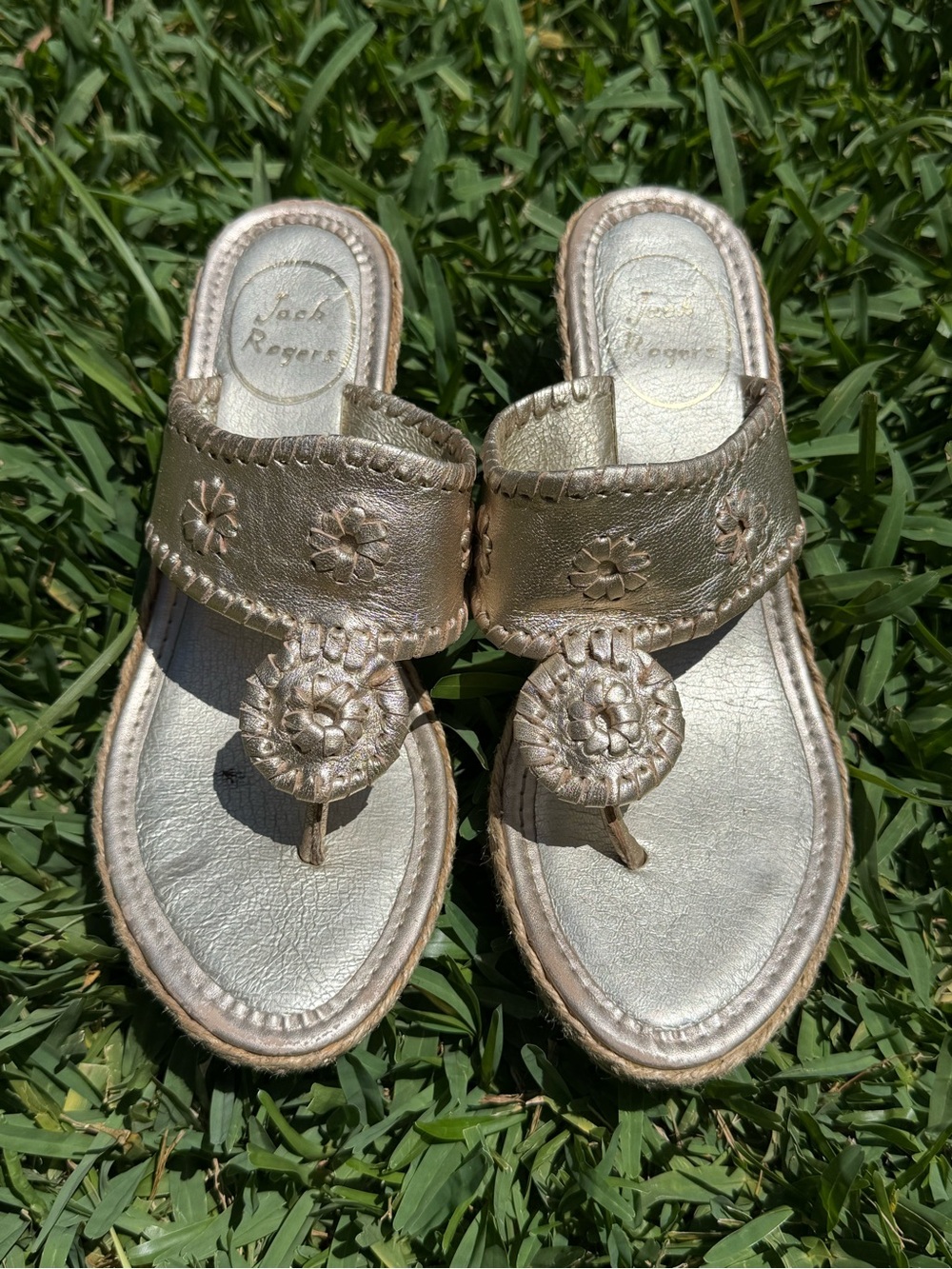 Jack Rogers Metallic Gold Leather Thong Sandals
